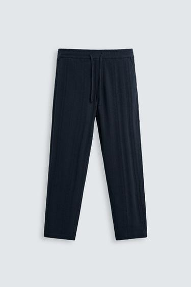 Zara STRIPED TEXTURED PANTS - Navy blue