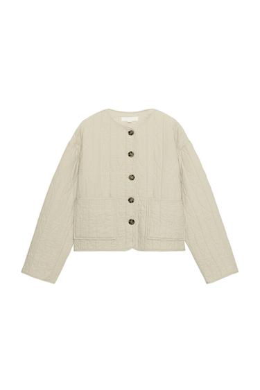 RUSTIC LINEN BLEND PUFFER JACKET - Stone by Zara
