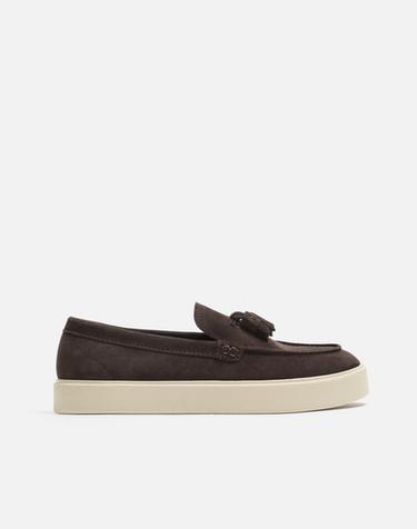 Zara CASUAL TASSEL LEATHER LOAFERS - Brown