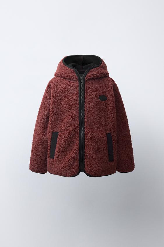 FAUX SHEARLING JACKET WITH HOOD - Reddish by Zara - Image 0