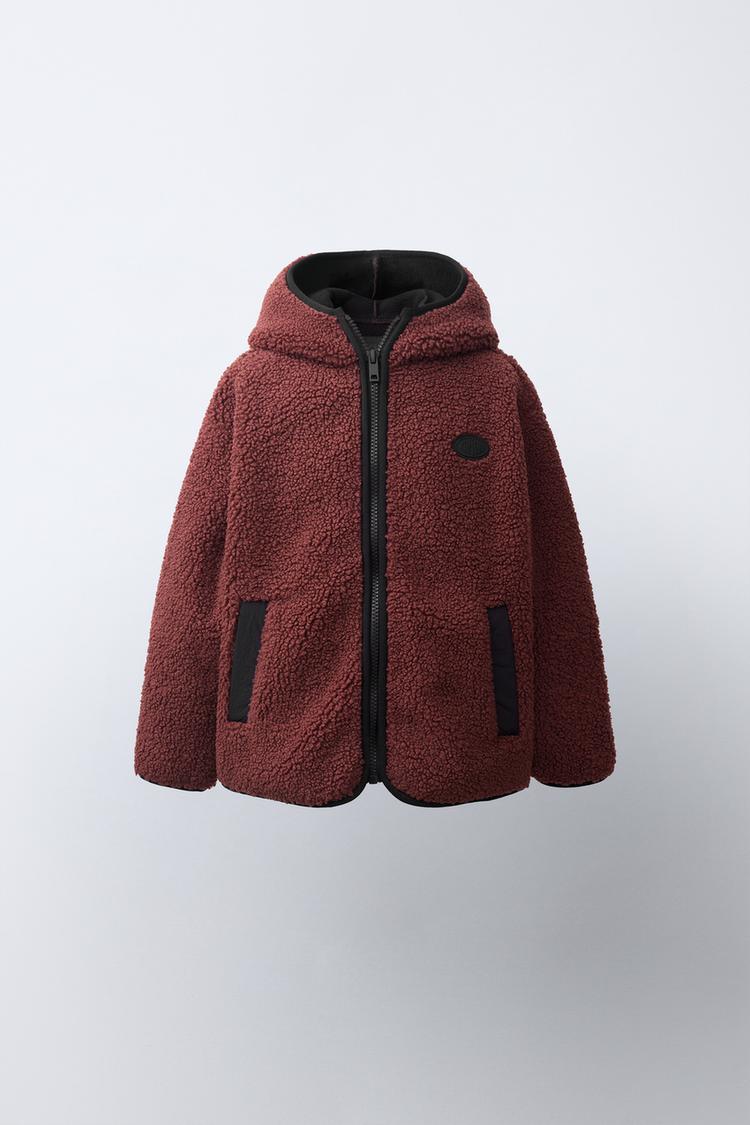 HOODED FAUX SHEARLING JACKET — Reddish
