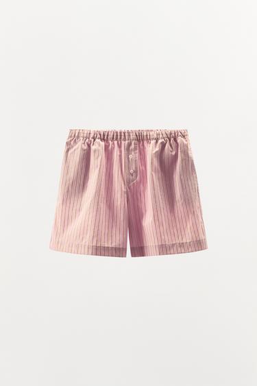 GESTREEPTE SHORT MET KATOEN - Roze van Zara