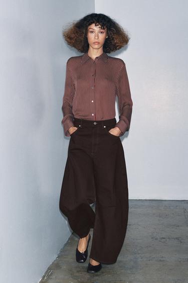 Zara ZW COLLECTION MID-RISE BALLOON JEANS - Brown