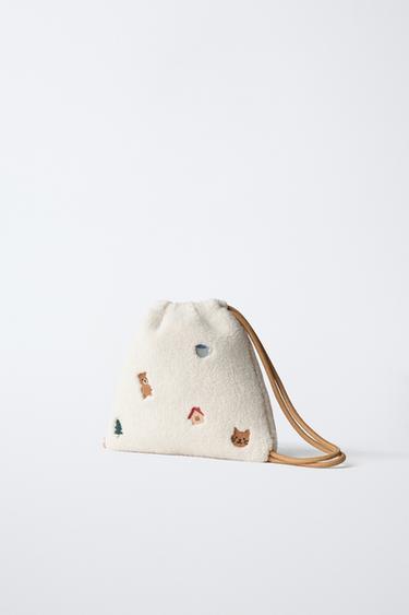 SAC EN LAINE D'AGNEAU BRODÉ - Blanc écru de Zara - Image 1