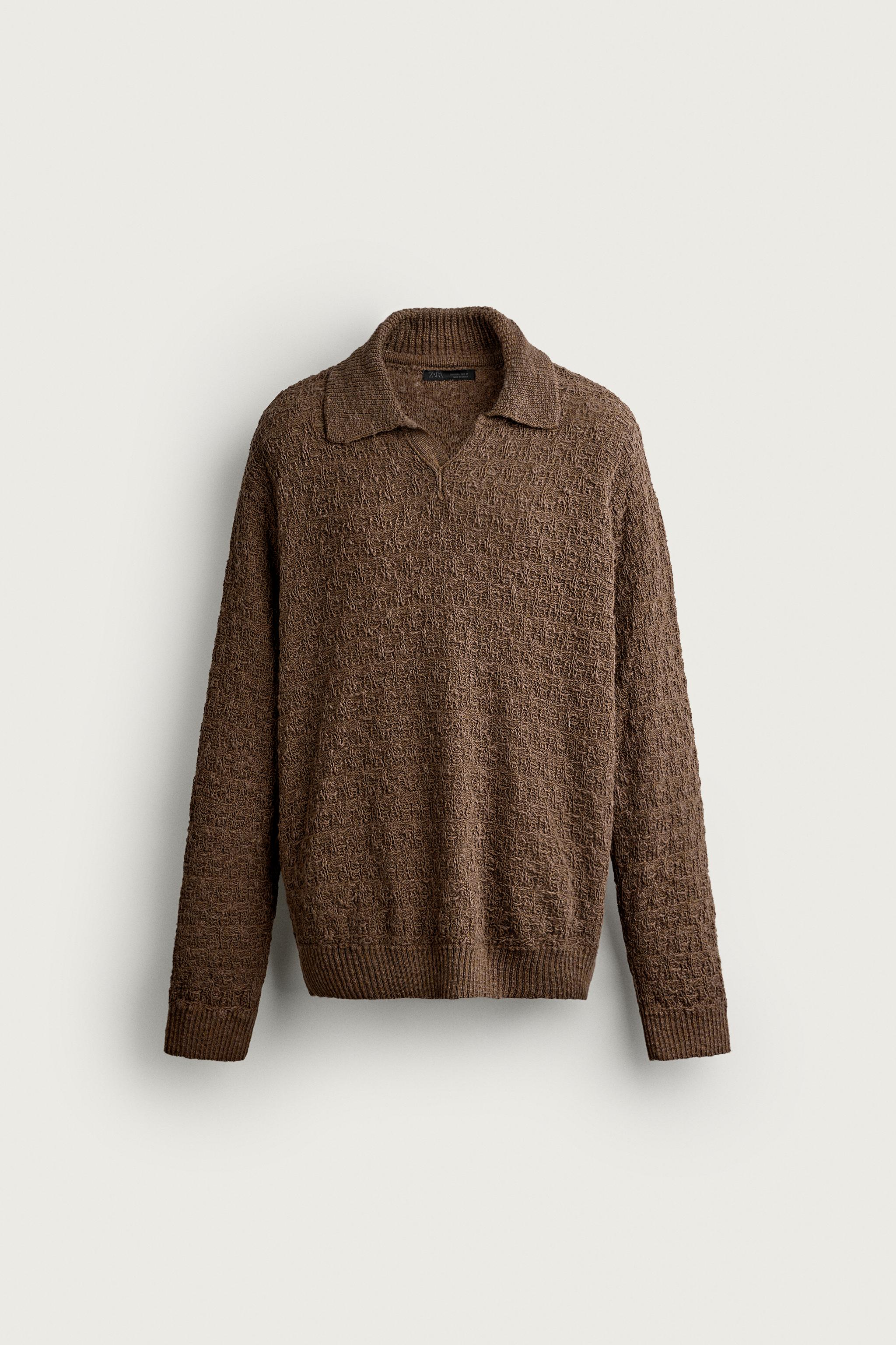 Zara DOKULU YAPILI TRİKO POLO T-SHIRT görsel 7
