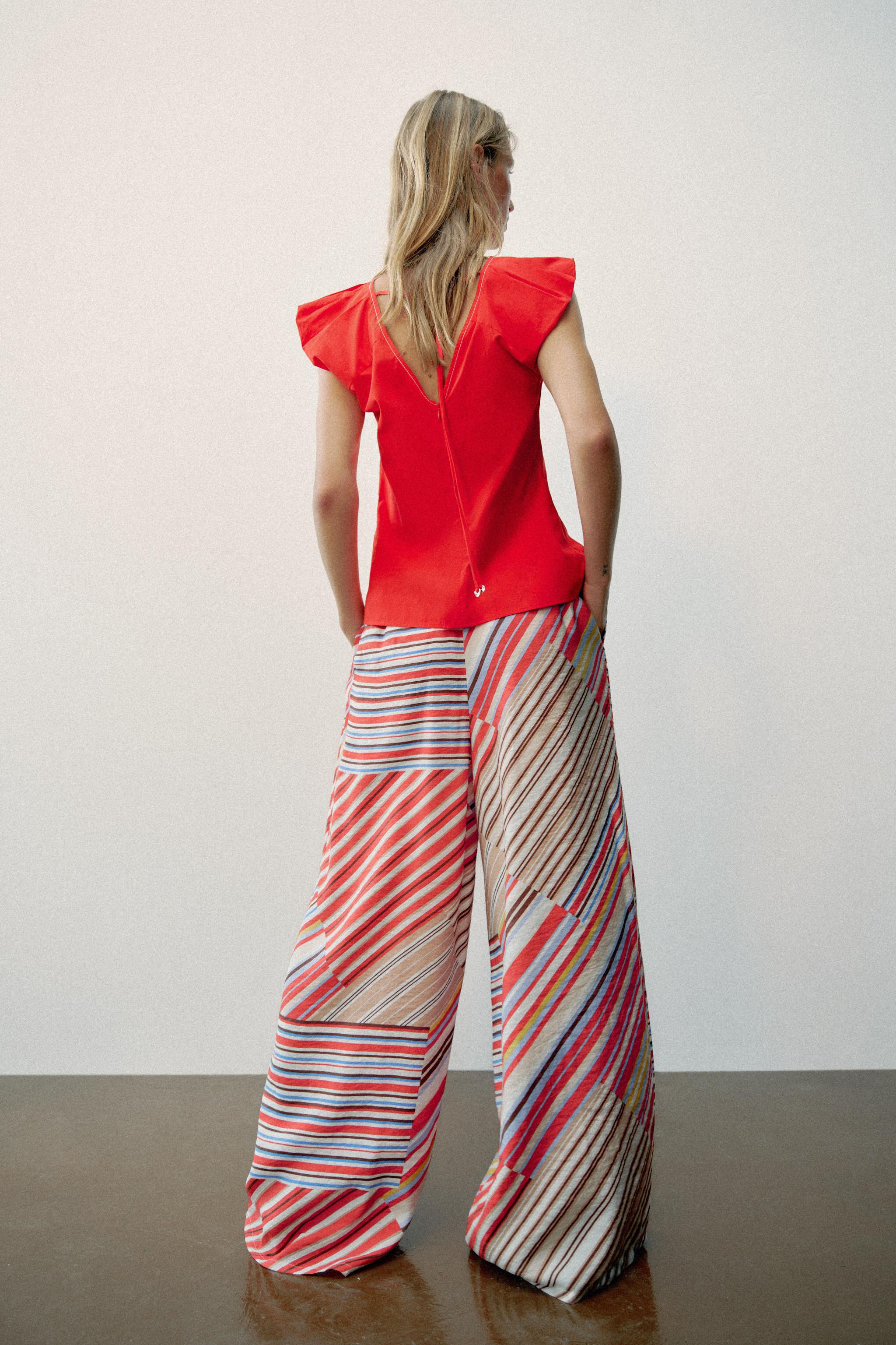 Zara Çizgili Geniş Paça Pantolon görsel 5
