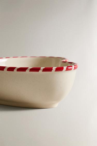 STONEWARE CHRISTMAS BOWL WITH HEART - White / Red by Zara - Image 3