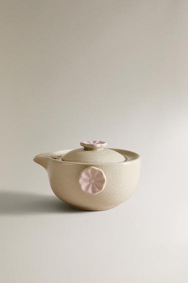 Zara CRACKLED-EFFECT STONEWARE TEAPOT - 奶油色 - 圖片 0