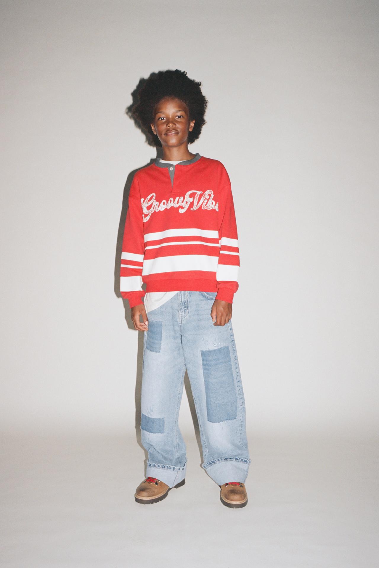 WIDE LEG PATCH JEANS — Blue