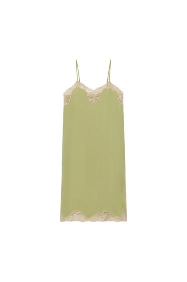 VESTIDO SATINADO ENCAJE ZW COLLECTION - Pistacho de Zara