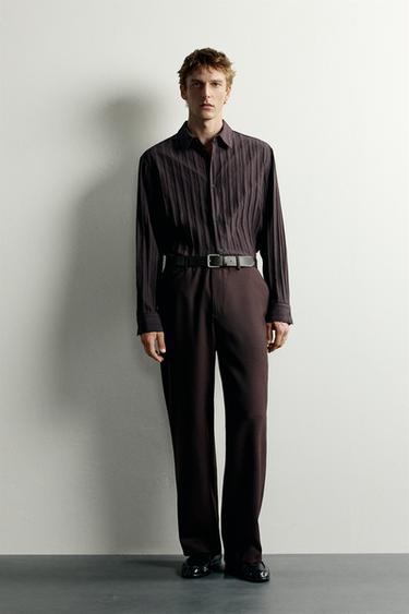 CAMISA JACQUARD RELAXED FIT RAYAS - Marrón de Zara - Imagen 0