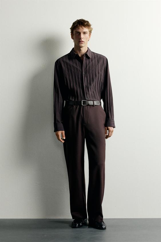 CAMISA JACQUARD RELAXED FIT RAYAS - Marrón de Zara - Imagen 0