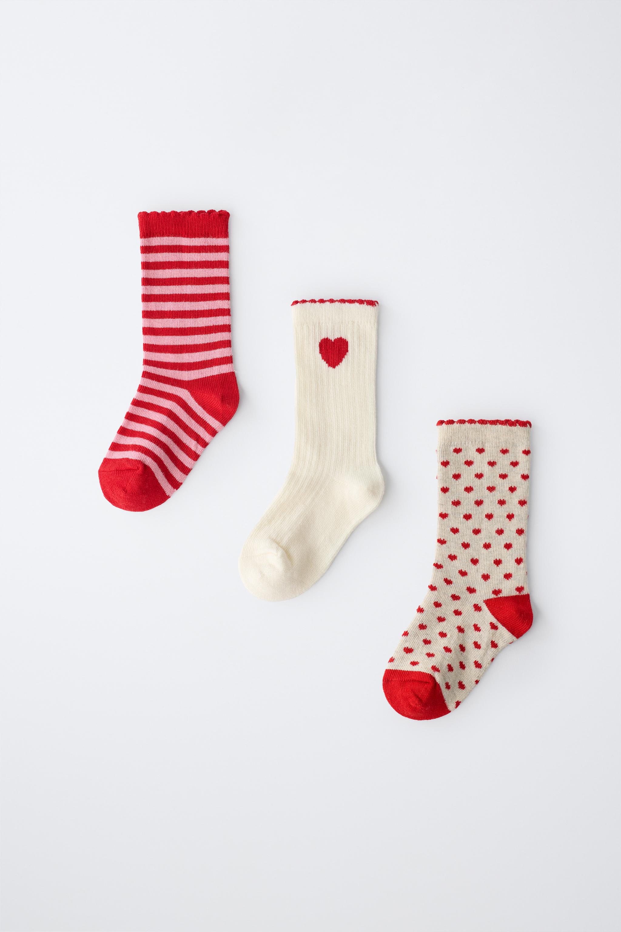 HEART AND STRIPE CREW SOCKS - 3 PACK — Red