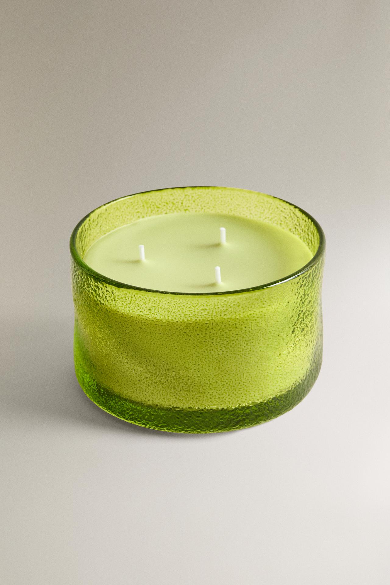 (500 G) BERGAMOT & SANDALWOOD SCENTED CANDLE — Ecru / Green