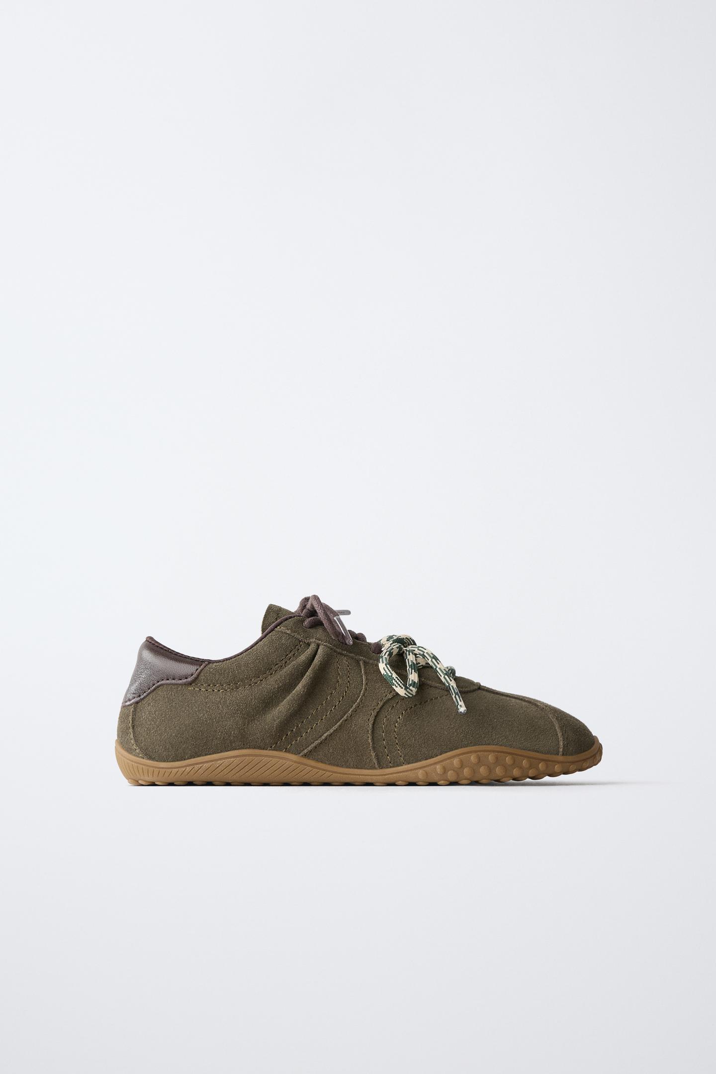 Детские кроссовки Zara Leather Lace-Up, цвет: Зелёный — фото 1
