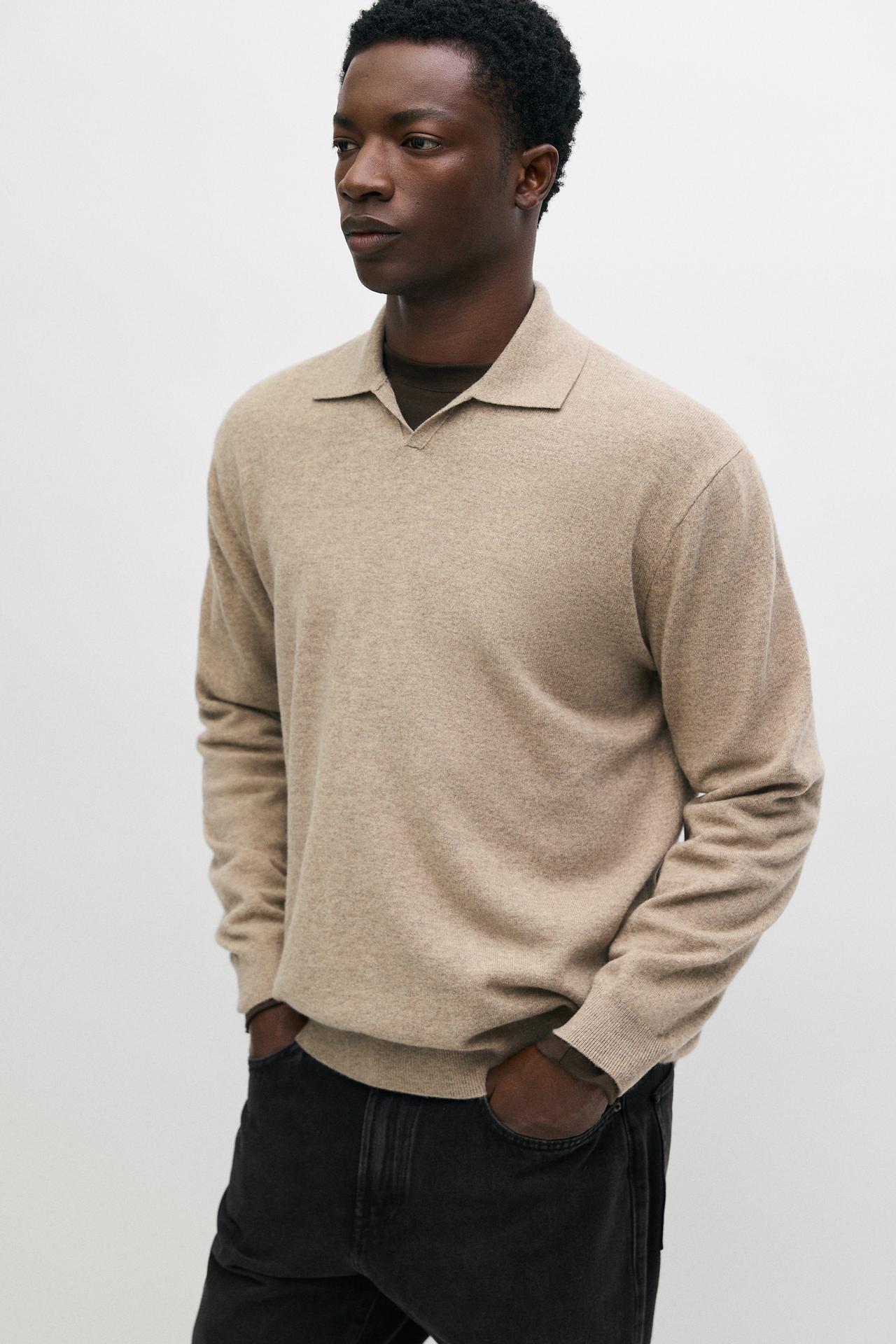 100% wool knit polo sweater — Beige / Green