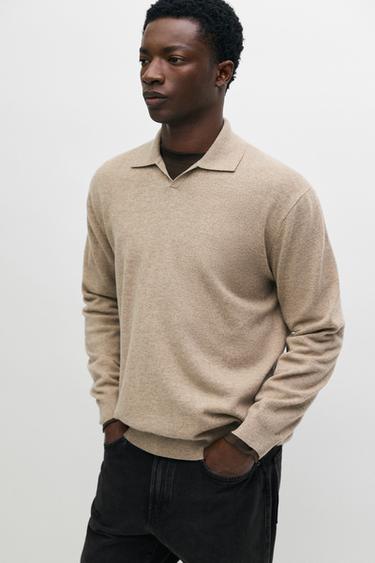 100% wool knit polo sweater — Beige / Green 2