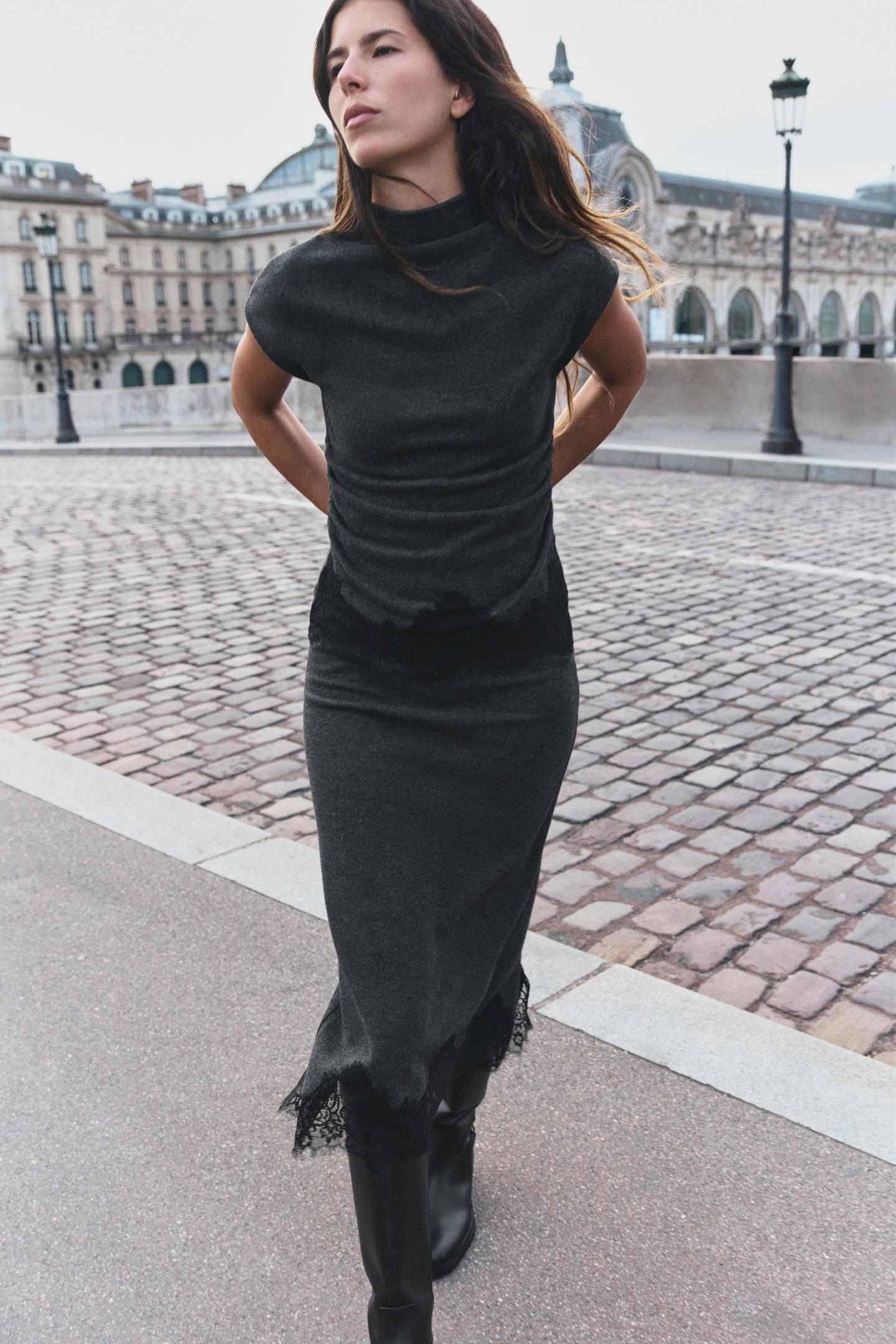 Женская юбка Zara Soft Lace, цвет: Тёмный серый — фото 1
