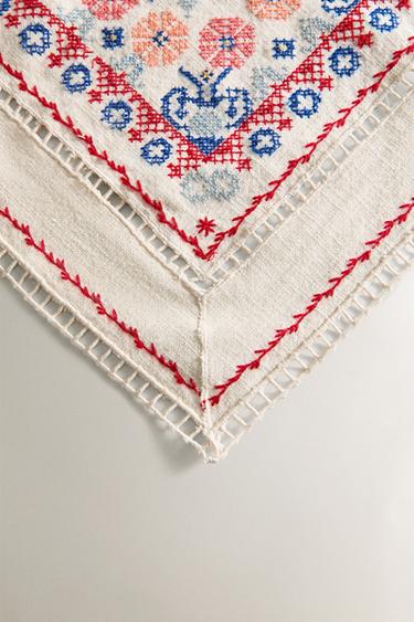 NAPPE COTON LIN BRODERIES POINT DE CROIX - Rose de Zara - Image 2