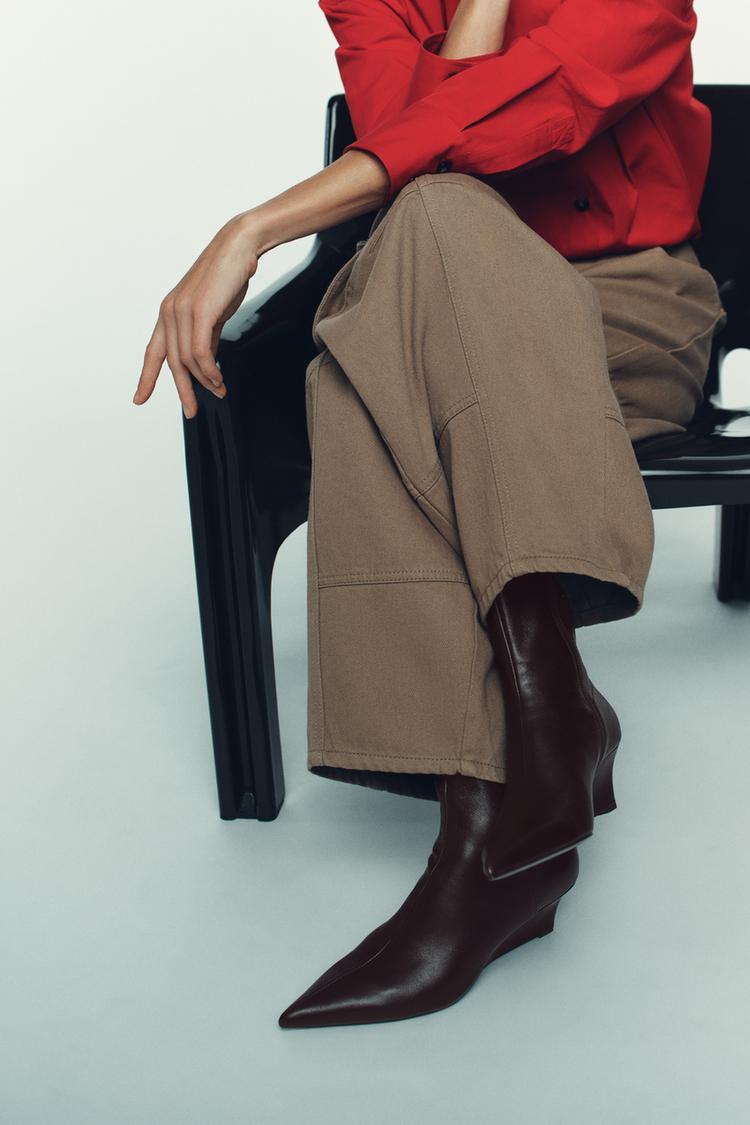 ZARA LEATHER WEDGE HEEL ANKLE BOOTS