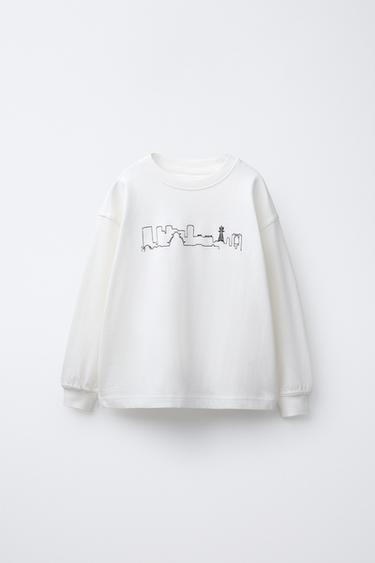 EMBROIDERED T-SHIRT - Oyster-white by Zara - Image 0