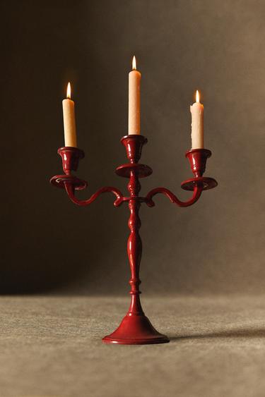 THREE CANDLE CHRISTMAS CANDELABRA - Red by Zara