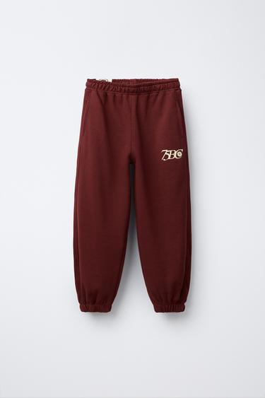 SWEATSHIRT AND JOGGERS WITH TEXT - Burgundy by Zara - Image 4
