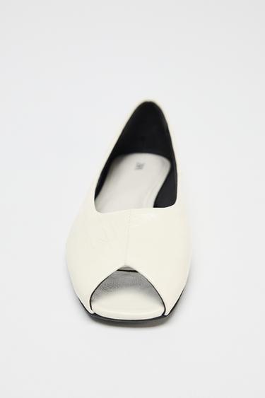 BALLERINES BOUT OUVERT EN CUIR - Blanc de Zara - Image 5