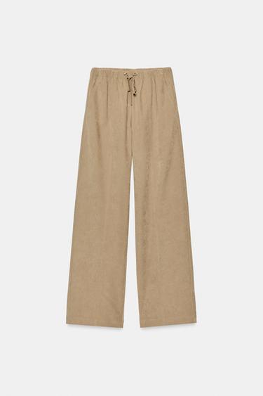 WIDE-LEG TROUSERS WITH ELASTIC WAIST - Light camel by Zara