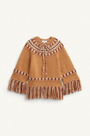 JACQUARD-STRICKPONCHO AUS 100 % WOLLE – LIMITED EDITION - Kamel farben von Zara