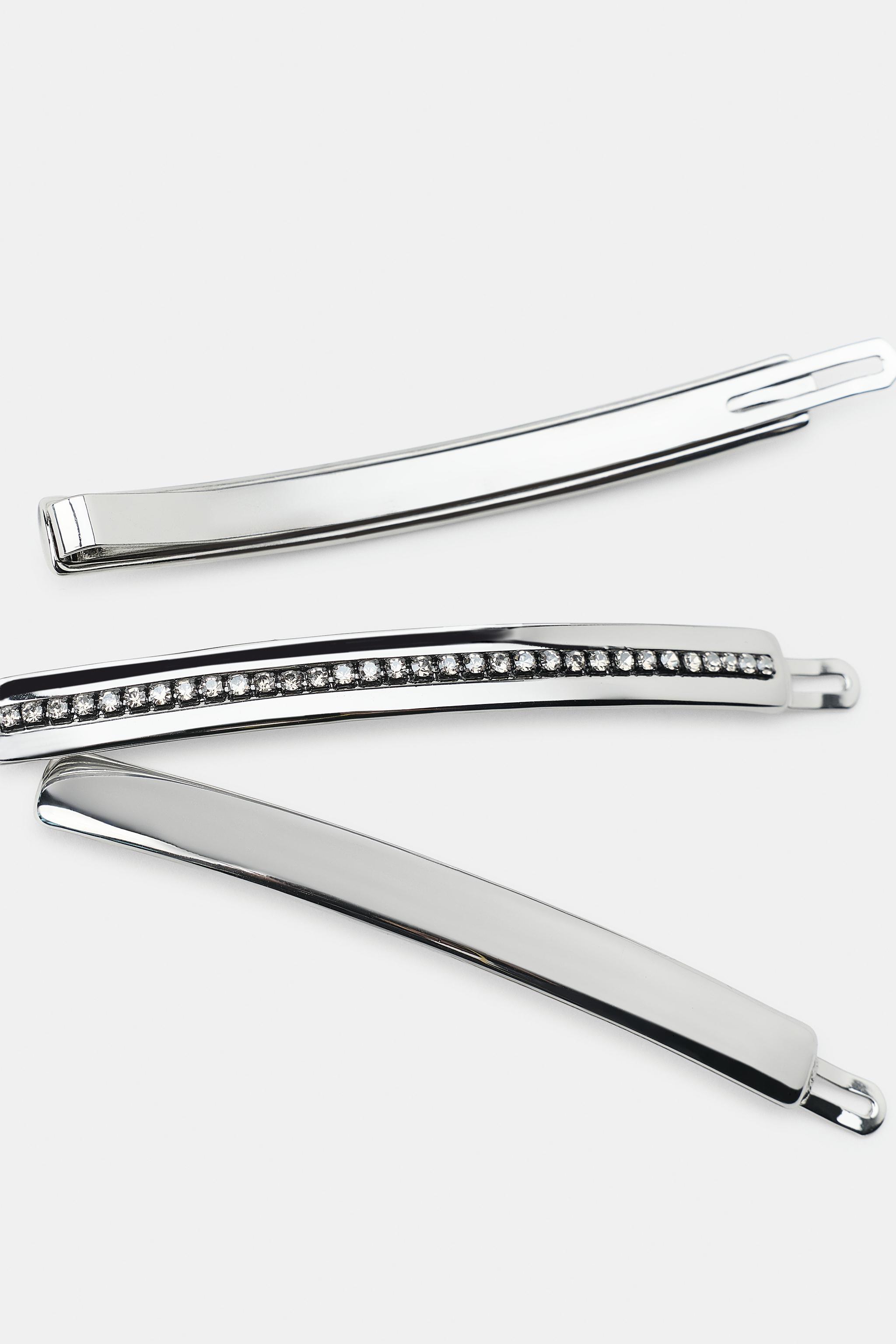 Женские аксессуары Zara PACK OF 3 METAL AND RHINESTONE HAIR CLIPS — фото 3