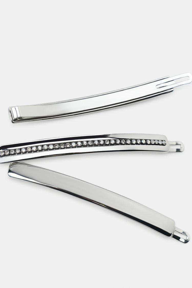 PAQUETE DE 3 CLIPS PARA CABELLO METALICOS LISOS Y CON CRISTALES 3