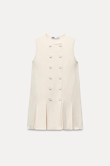 KNIT DRESS WITH BOX PLEATS - Ecru by Zara