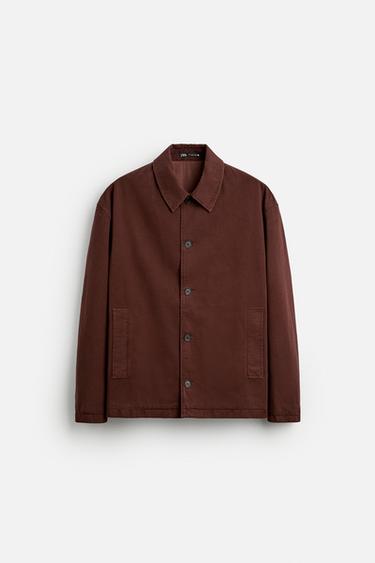 Zara STRUCTURED TWILL OVERSHIRT - Burgundy
