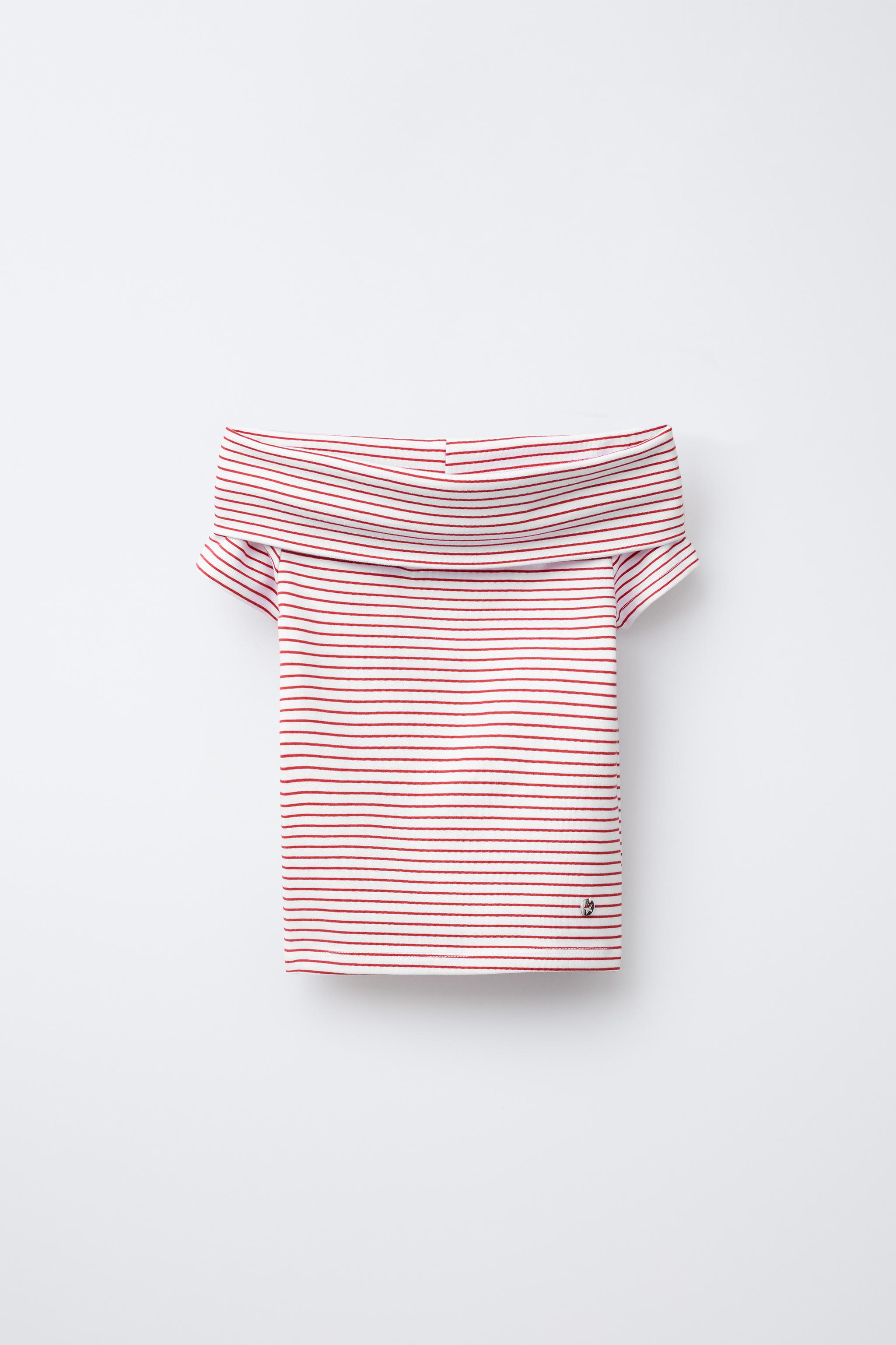 STRIPED OFF SHOULDER T-SHIRT
