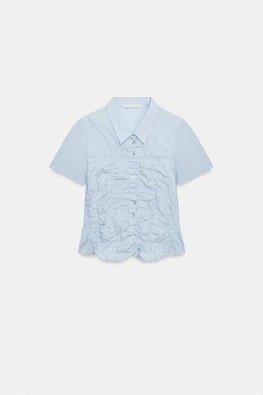 ギャザー入りポプリンシャツ空色Zaraのギャザー入りポプリンシャツ - 空色 