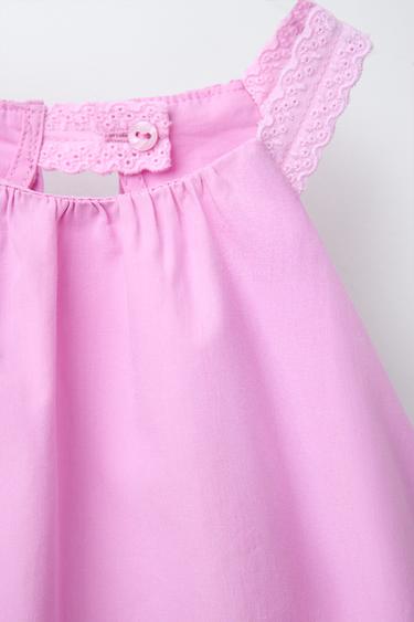 POPLIN TOP WITH DOUBLE RUFFLE AND LACE - Pink by Zara - Image 2