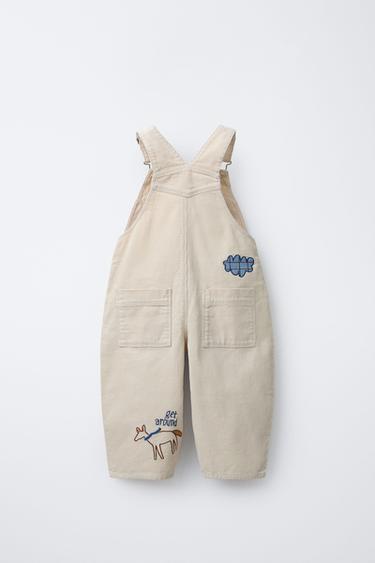 LONG CORDUROY DUNGAREES WITH EMBROIDERY - Light beige by Zara - Image 1