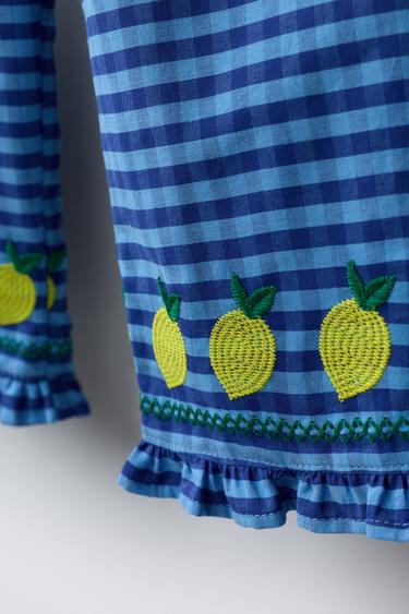 JUPE-CULOTTE À CARREAUX VICHY ET CITRONS BRODÉS CASA LAWA X ZARA KIDS - Bleu roi de Zara - Image 3