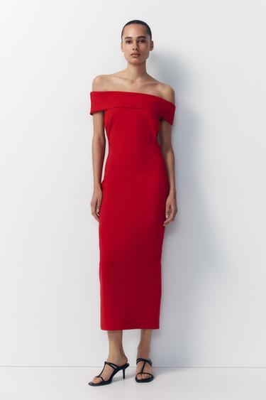 OFF-THE-SHOULDER MIDI DRESS - Red by Zara - Image 0