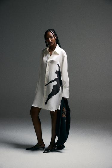 Zara 100% 絲綢印花彼得潘襯衫 HARRY LAMBERT FOR ZARA X DISNEY - 白色 / 黑色