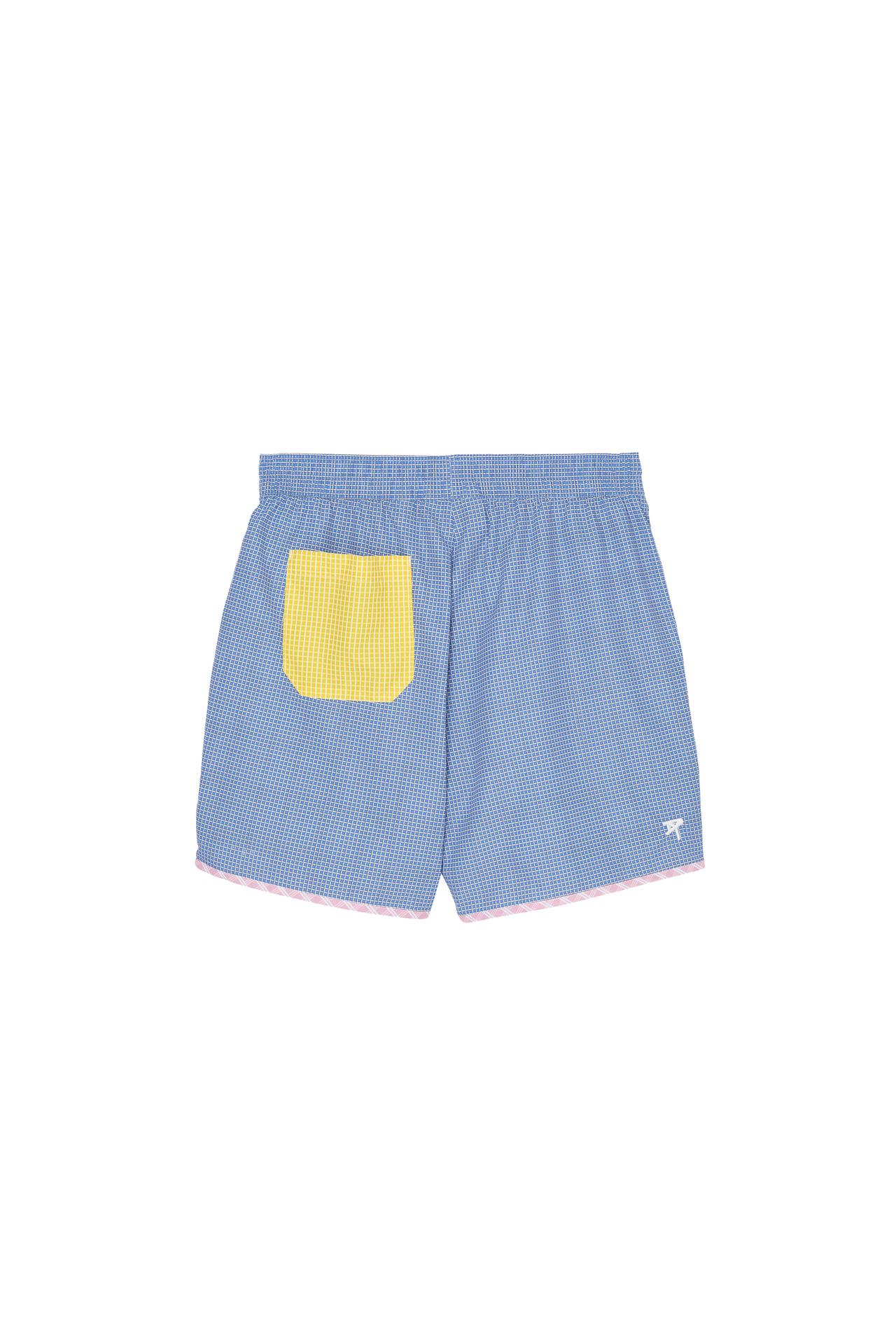 LONG CONTRAST PLAID SWIMSUIT — Blue