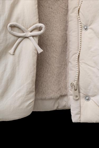 Zara WATER REPELLENT PUFFER COAT WITH BOWS - Ecru
