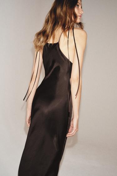 ZW COLLECTION SATIN HALTER DRESS - Brown by Zara - Image 2