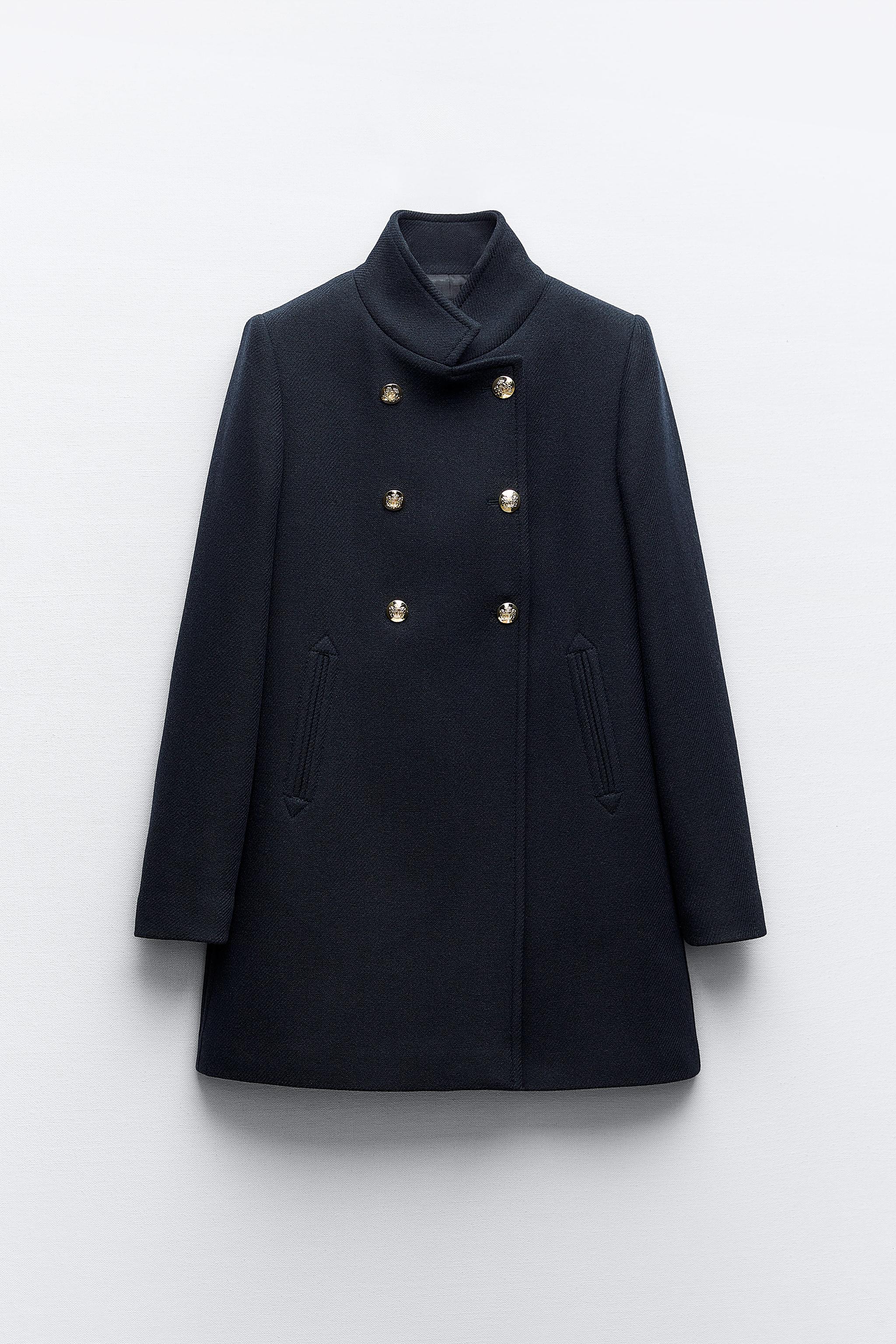 DOUBLE BREASTED HIGH COLLAR WOOL BLEND COAT