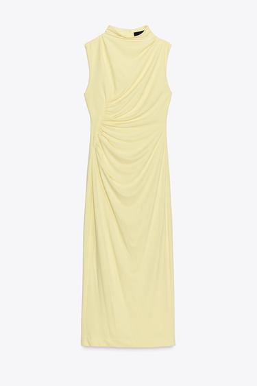 VESTIDO CUELLO SUBIDO DRAPEADO - Amarillo de Zara