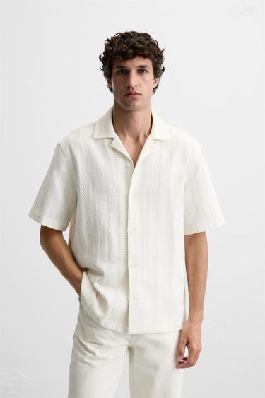 CAMISA JACQUARD RAYAS - Crudo de Zara