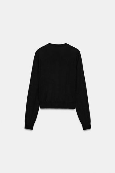 DOUBLE-LAYER KNIT JACKET - Black / White by Zara - Image 7