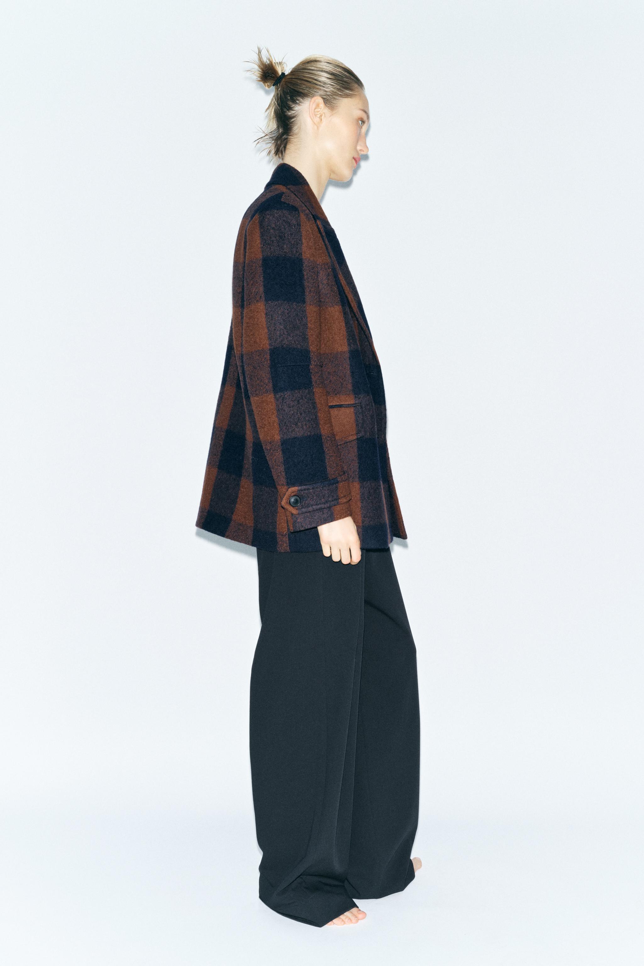 Zara ZW Collection Manteco Wool Blend Fitted Coat Black Size