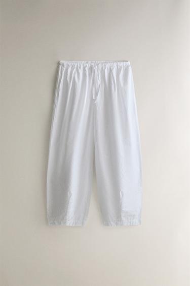 Zara LONG COTTON TROUSERS - Oyster-white